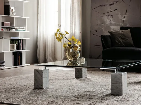 Tavolino con 4 piedi in pietra e piano in cristallo Dielle di Cattelan Italia