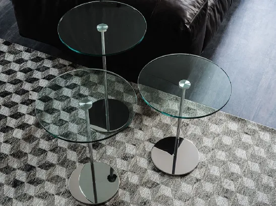 Tavolino in acciaio inox con piano in cristallo Gliss di Cattelan Italia