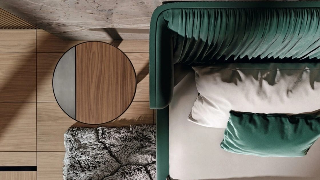 Tavolino Principe rotondo con top in noce americano e piombo di Arte Brotto