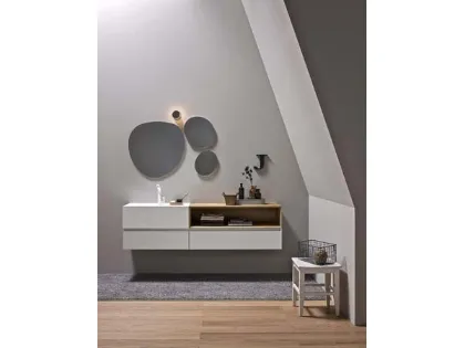 Mobile da Bagno sospeso in laccato bianco opaco e rovere 45 06 di Birex
