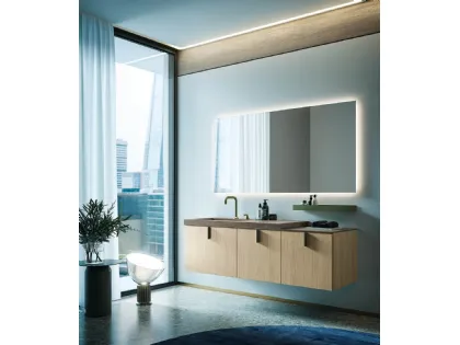 Mobile da Bagno sospeso in laminato finitura Olmo e top in gres Sistema Maniglia 22 di Puntotre