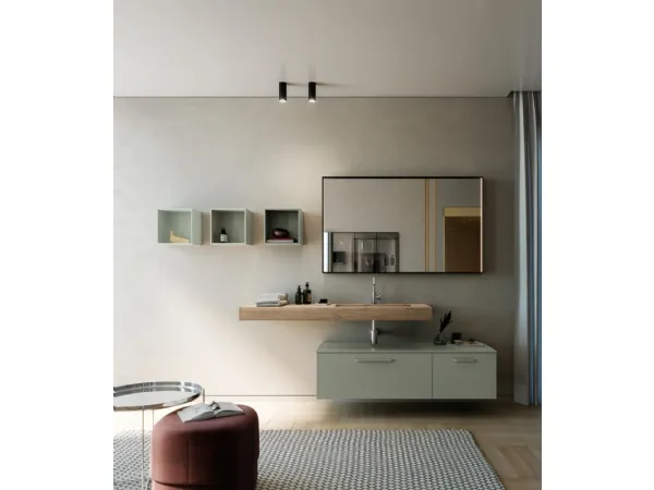 Mobile da Bagno sospeso laccato opaco con top in HPL finitura Rovere Sistema Maniglia 23 di Puntotre