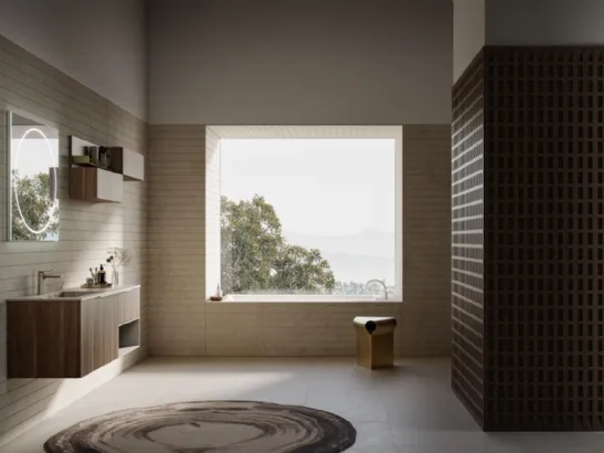 Mobile da Bagno sospeso in melaminico Noce Nazionale Sistema Maniglia 30 di Puntotre