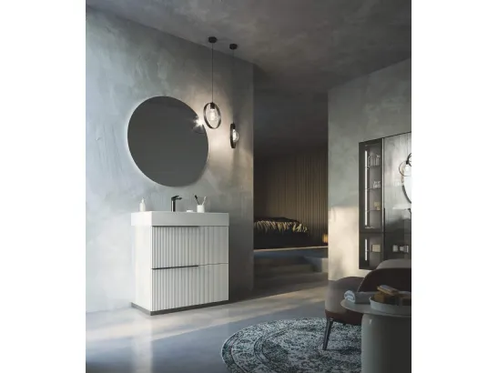 Mobile da Bagno a terra laccato opaco Bianco con lavabo in ceramica Vertigo 02 di Puntotre