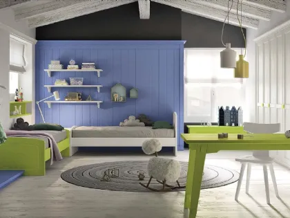 Cameretta N23 Nuovo Mondo in legno laccato Blu oltremare, Lime e Bianco gesso di Scandola