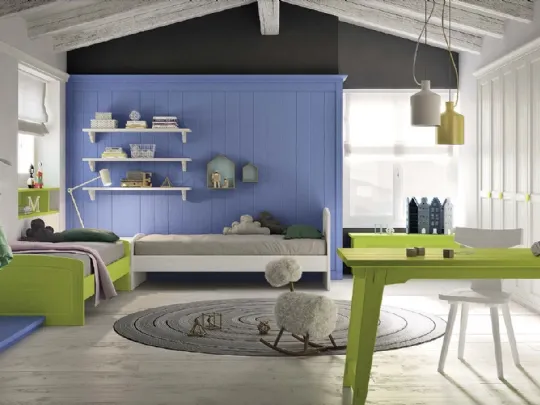 Cameretta N23 Nuovo Mondo in legno laccato Blu oltremare, Lime e Bianco gesso di Scandola