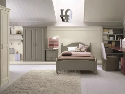 Cameretta in legno dal gusto classico per ragazzi con letto da una piazza e mezza N13 Nuovo Mondo di Scandola