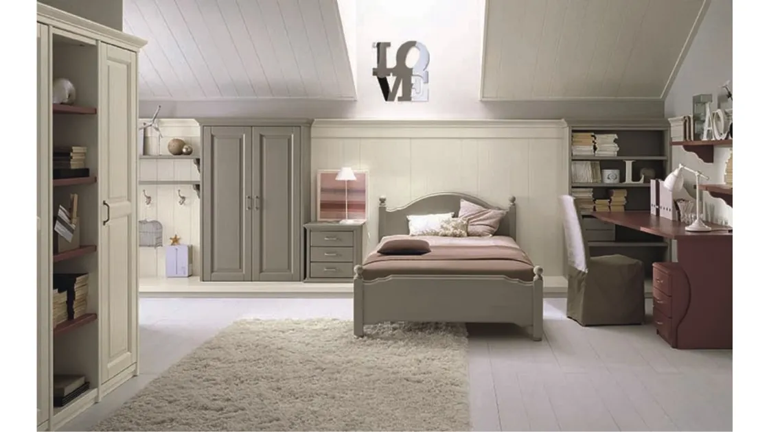 Cameretta in legno dal gusto classico per ragazzi con letto da una piazza e mezza N13 Nuovo Mondo di Scandola