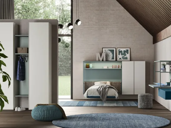 Cameretta componibile con letto effetto sospeso con base trasparente Start T02 di Clever