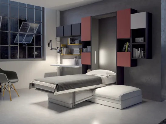 Letto singolo a scomparsa in laccato opaco Comp 269 di Tumidei