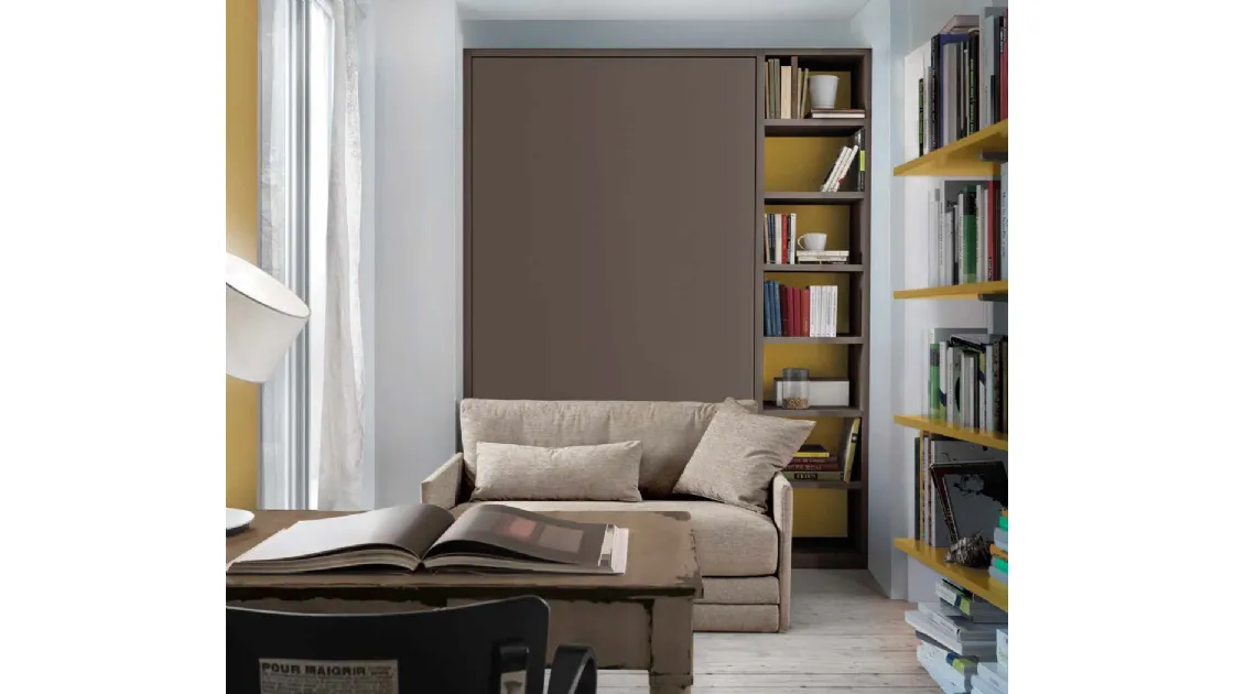 Letto da una piazza e mezza chiuso in laccato opaco color tortora Comp 270 di Tumidei