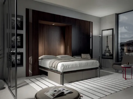 Letto a scomparsa in melaminico olmo scuro Comp 261 di Tumidei