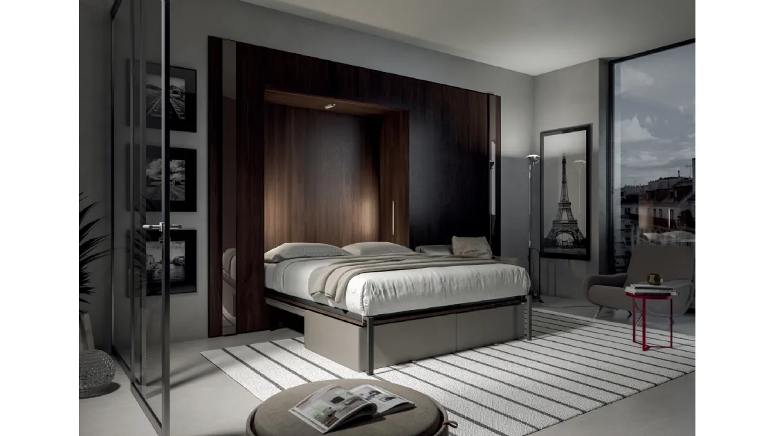 Letto a scomparsa in melaminico olmo scuro Comp 261 di Tumidei