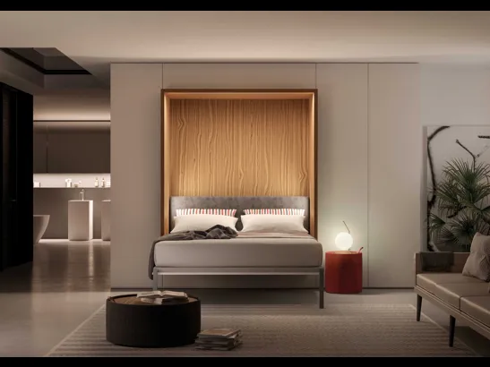 Letto a scomparsa aperto in melaminico e laccato Alcova System Comp 280 di Tumidei
