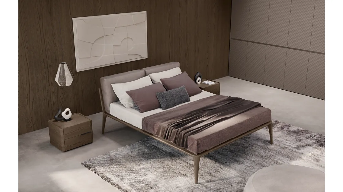 Letto Kalè in Rovere Visone con cuscini imbottiti di Olivieri