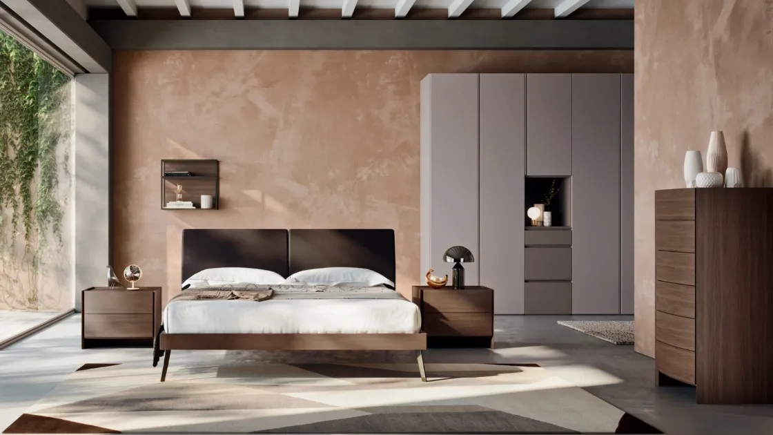 Letto in legno con testiera in ecopelle Ofelia di Orme