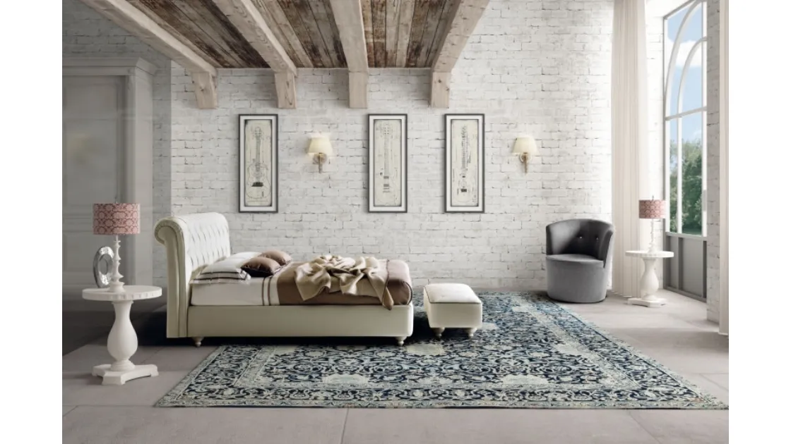 Letto classico in pelle imbottito con testiera trapuntata Raffaello di Le Comfort
