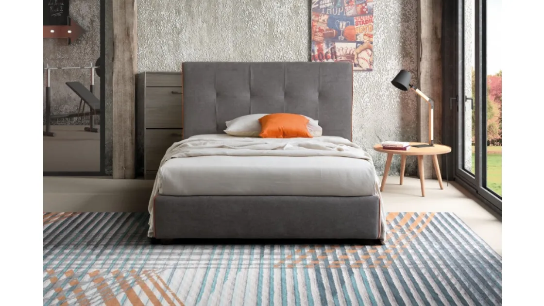 Letto singolo in tessuto con testiera trapuntata e box contenitore Love Le Comfort