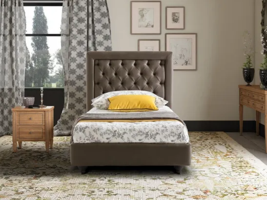 Letto singolo in tessuto trapuntato con testiera Evergreen Le Comfort