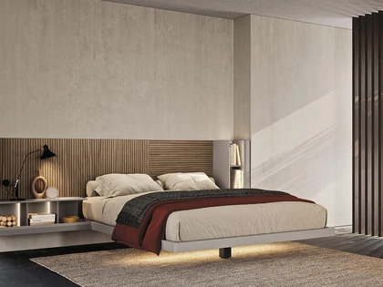 Letto matrimoniale Sistema Sipario N02 in legno e laccato di Mobilgam