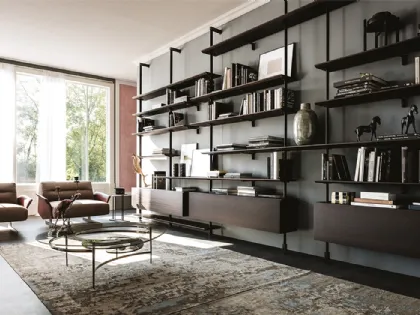 Libreria componibile a muro in acciaio goffrato e legno Airport di Cattelan Italia