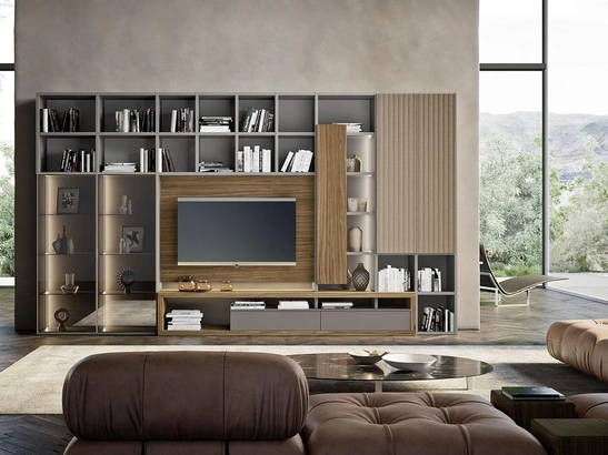 Libreria Composizione Horizon 1022 in legno e laccato di Mobilgam