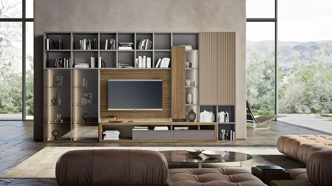 Libreria Composizione Horizon 1022 in legno e laccato di Mobilgam