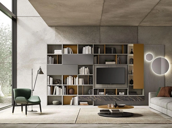 Libreria Composizione Horizon 1023 in laccato e laminam di Mobilgam