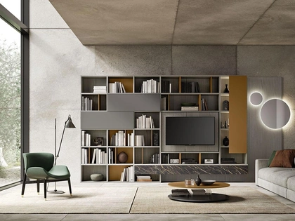 Libreria Composizione Horizon 1023 in laccato e laminam di Mobilgam
