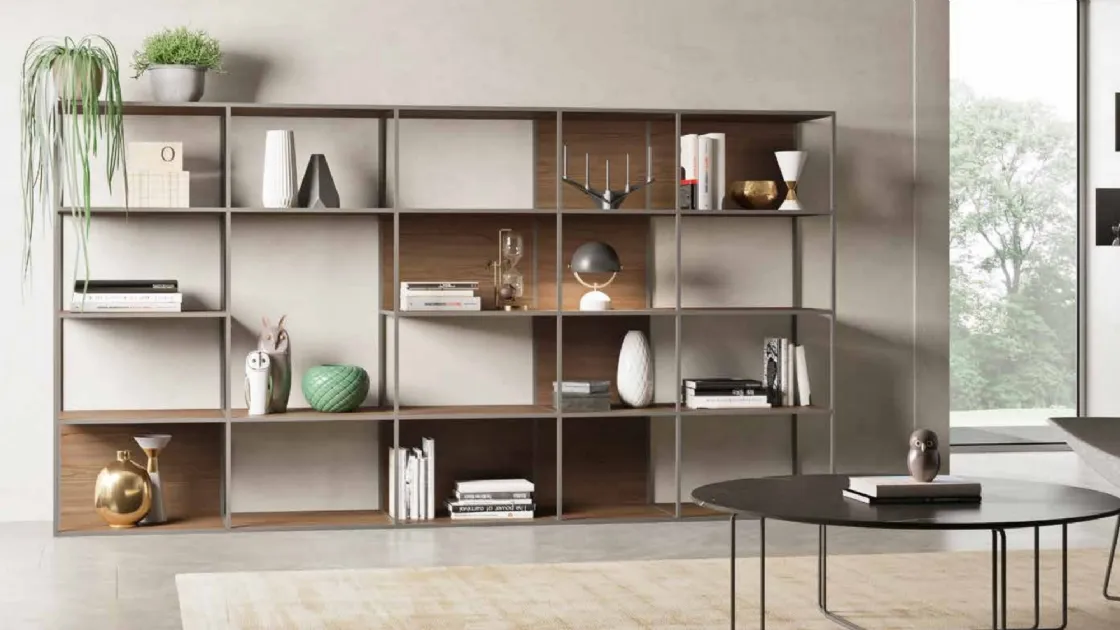 Libreria a muro in laccato opaco con parti in frassino Grafic 04 di Orme