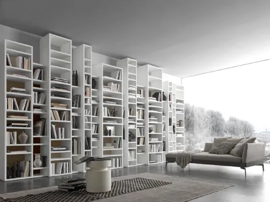 Libreria componibile in laccato bianco opaco Pari&Dispari 04 di Presotto