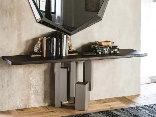 Consolle con base in acciaio e piano in legno massello Skyline di Cattelan Italia