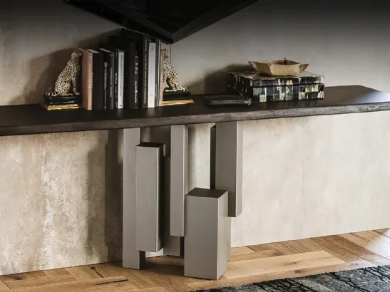 Consolle con base in acciaio e piano in legno massello Skyline di Cattelan Italia