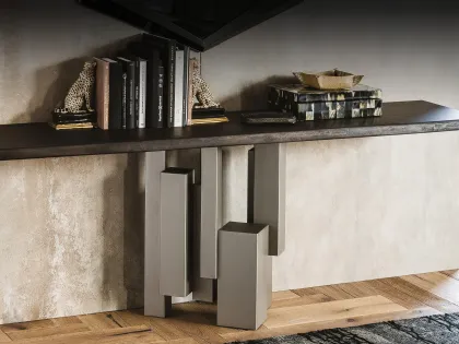 Consolle con base in acciaio e piano in legno massello Skyline di Cattelan Italia
