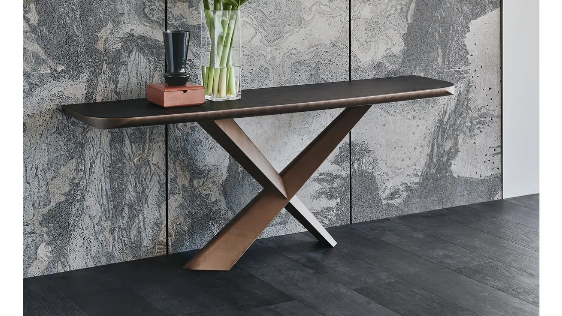 Consolle con piano in legno massello e acciaio Terminal Wood-C di Cattelan Italia