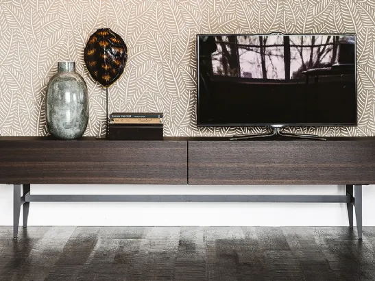 Mobile Porta Tv Horizon in legno di Rovere bruciato con top in cristallo di Cattelan Italia