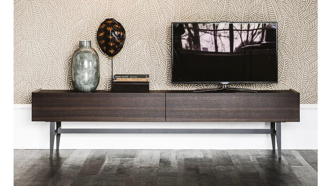 Mobile Porta Tv Horizon in legno di Rovere bruciato con top in cristallo di Cattelan Italia