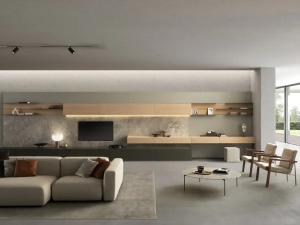 Parete Attrezzata I-ModulART 01 in laccato opaco e legno di Presotto