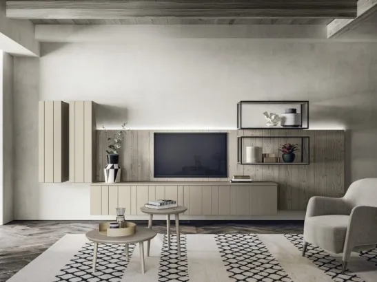 Parete Attrezzata in legno finitura Argilla M01 Maestrale 03 di Scandola