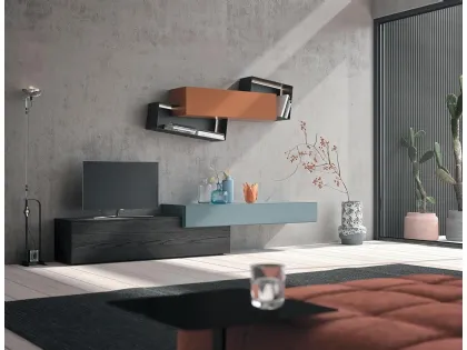 Parete Attrezzata Composizione Horizon 902 in laccato opaco e legno di Mobilgam