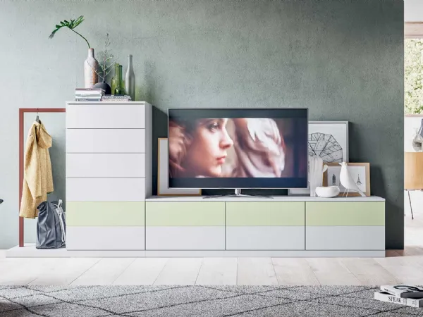 Parete Attrezzata con contenitori componibili in laccato opaco Start 20|20 di Clever