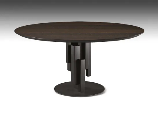 Tavolo con base in metallo e piano rotondo in legno Skyline Wood Round di Cattelan