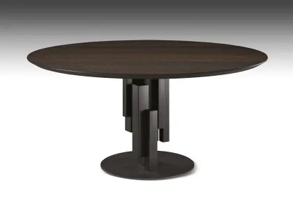 Tavolo con base in metallo e piano rotondo in legno Skyline Wood Round di Cattelan