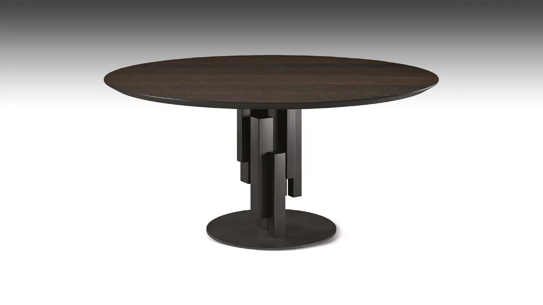 Tavolo con base in metallo e piano rotondo in legno Skyline Wood Round di Cattelan