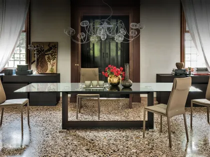 Tavolo rettangolare in vetro con base in legno Monaco di Cattelan Italia