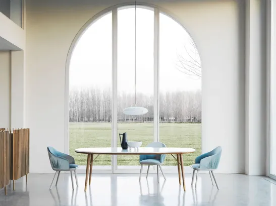 Tavolo ovale in vetro retrolaccato New Merge 01 di Presotto
