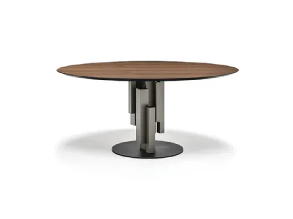 Tavolo con base in metallo e piano in legno Skyline Wood Round di Cattelan