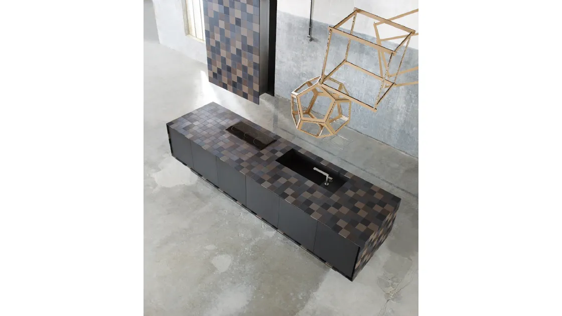 Cucina Design a isola Eco in Paperstone con top e fianchi a scacchiera di Key Cucine