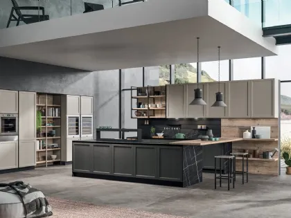 Cucina Moderna Time 10 in Rovere laccato Grigio Perla, Rovere tinto Grafite e legno antico Old Abete saponato di Gentili Cucine