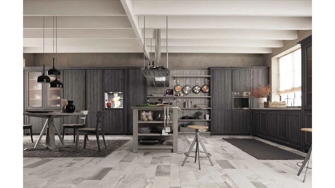 Cucina Moderna con isola in legno finitura grafite con top in vera pietra Maestrale M02 di Scandola